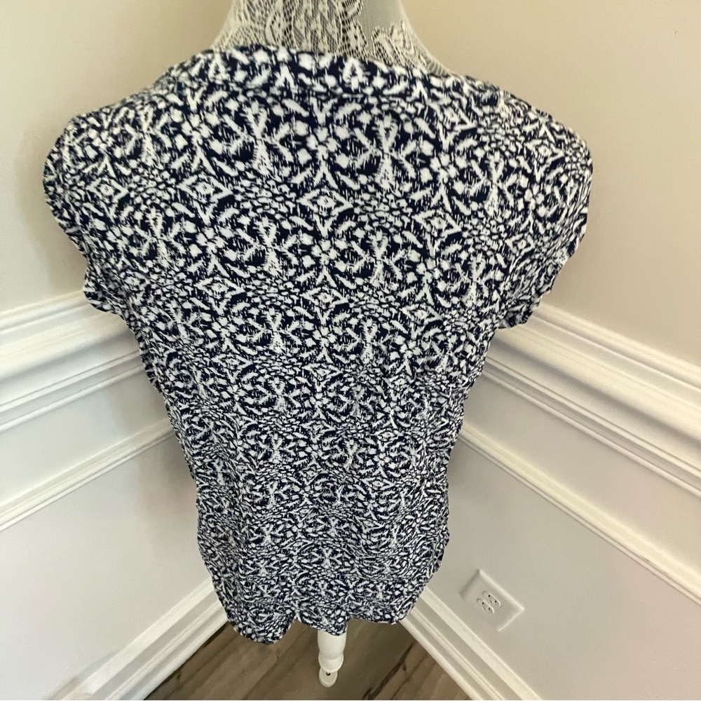 Anne Carson Womens Navy Blue Printed Blouse Size XL - Picture 2 of 2